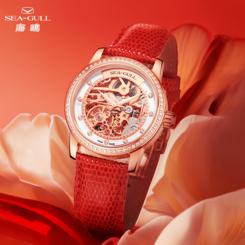 Skeleton Mechanical Watch - Sea-Gull 패션 여성용 기계식 시계 레드