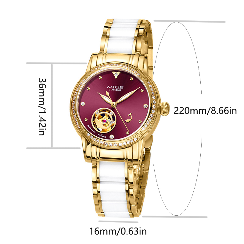 MIGE 여성용 스켈레톤 오토 시계 골드 화이트 세라믹 - Skeleton Mechanical Watch 리뷰 및 가격