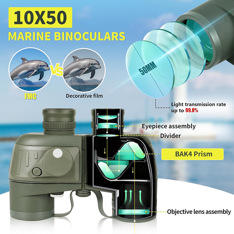 쌍안경 10x50 해양 군용 망원경 거리 측정기 나침반 - Tide Watch Surf 리뷰 및 가격