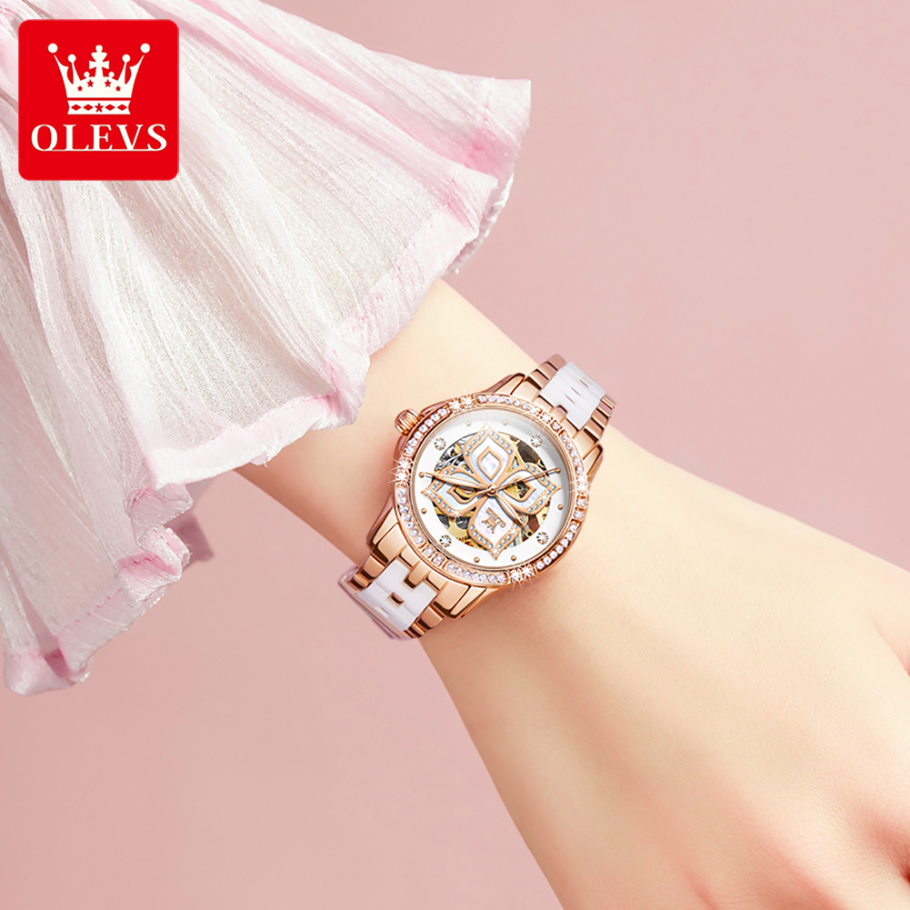 OLEVS 여성용 자동 시계, 세라믹 스트랩, 고급스러 - Skeleton Mechanical Watch 리뷰 및 가격