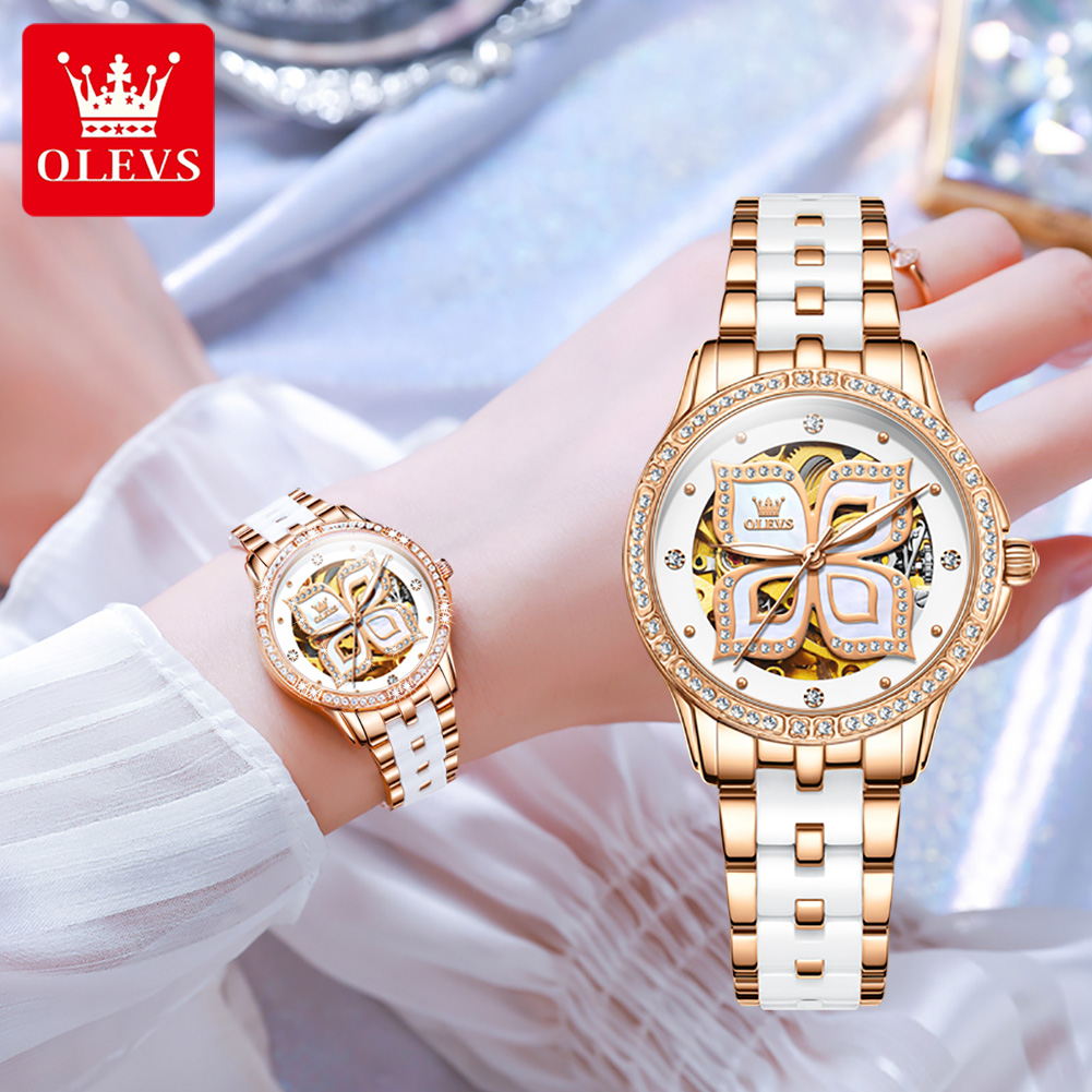 OLEVS 여성용 자동 시계, 세라믹 스트랩, 고급스러 - Skeleton Mechanical Watch 리뷰 및 가격
